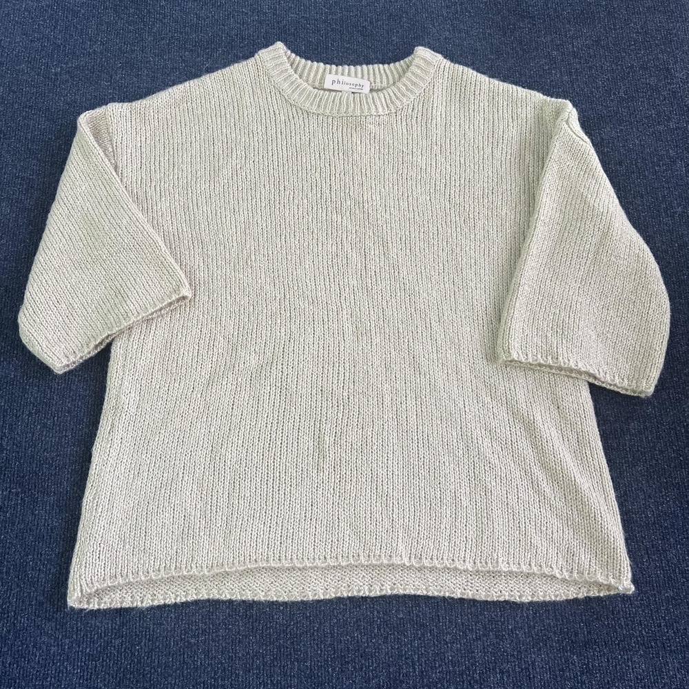 Philosophy Republic Sweater Womens Small Beige Short Sleeve Knit Pullover